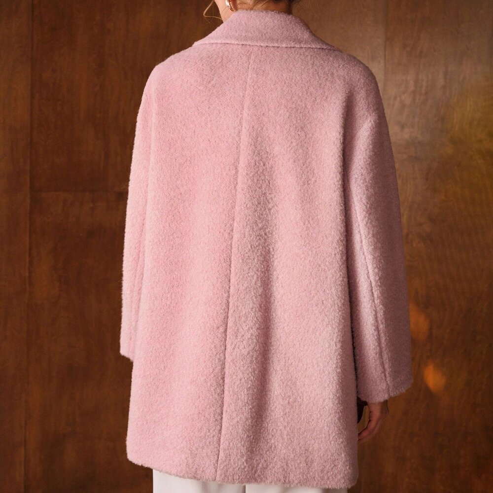 Pink Elegant Women's Double Breasted Overcoat - Picture 3 of 7